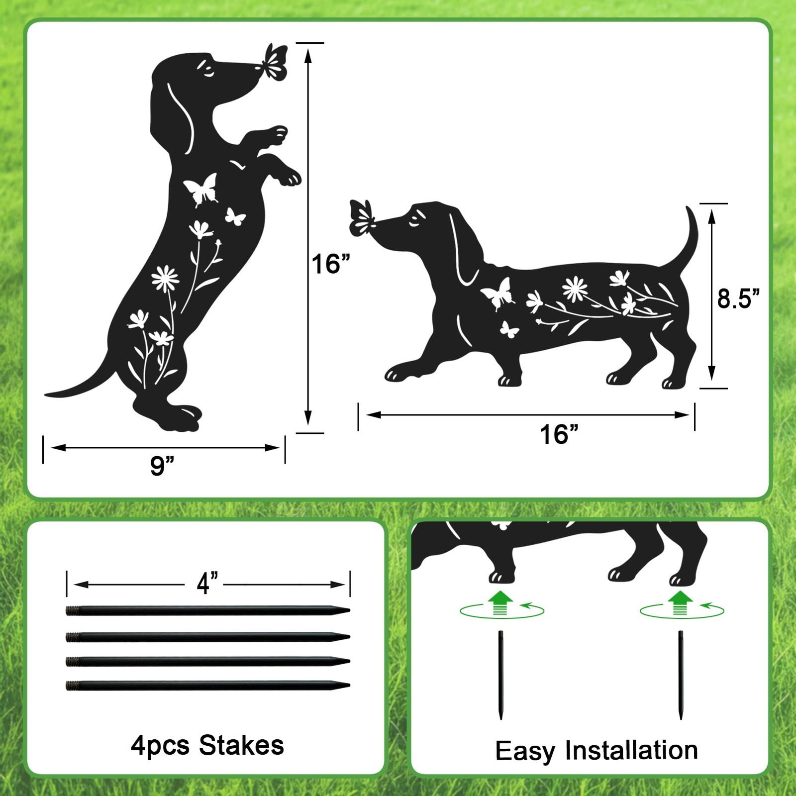 Dachshund Metal Dog Statues Set of 2 Garden Decor for Outdoors, Lawn, Yard