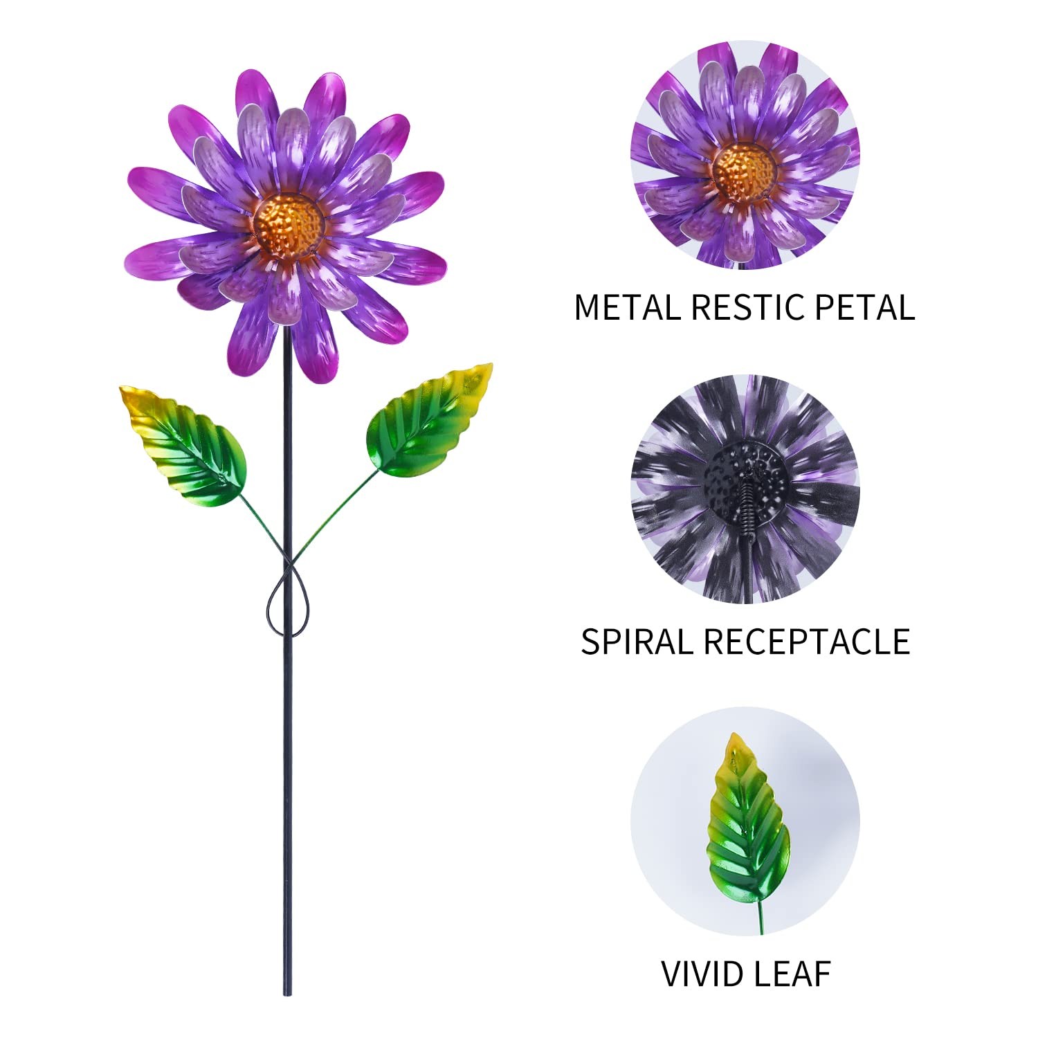 Set of 3 Metal Flower Garden Stakes Yard Lawn Ornaments Plant Pot Decor