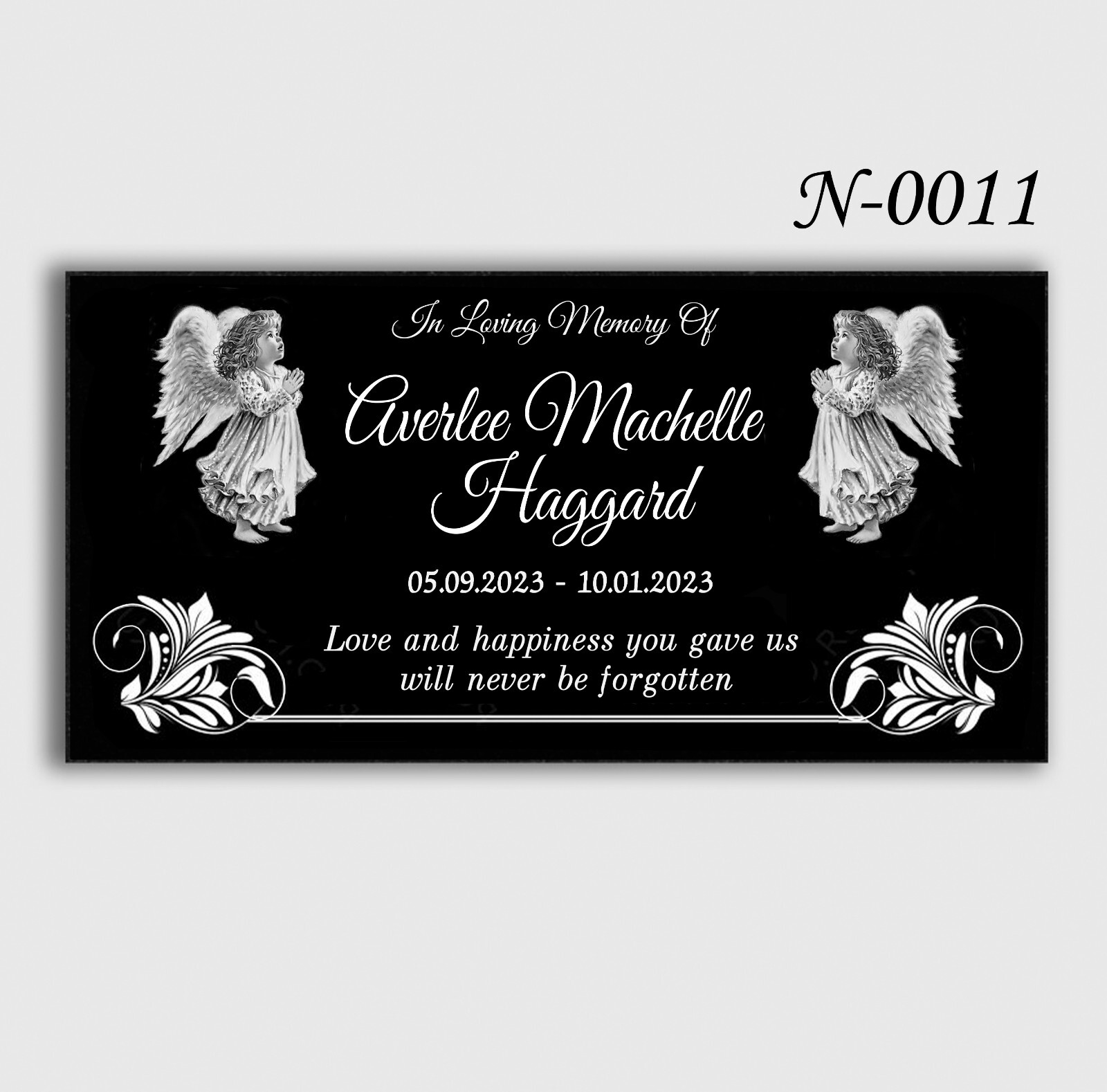 Infant Loss Grave Marker, Personalized & Engraved on Black Granite