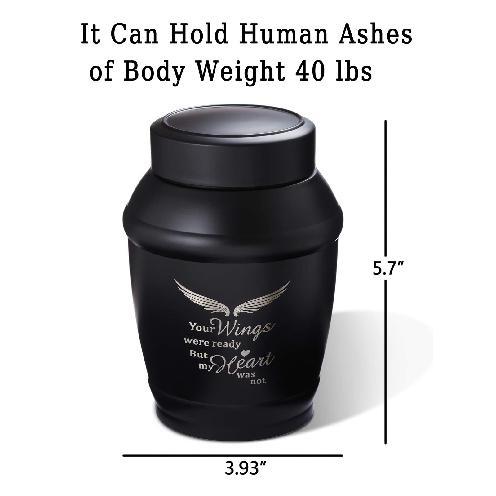 5.7 Inches Medium Size Urns for Human Ashes Adult Male,Black Angel Wings Crem…
