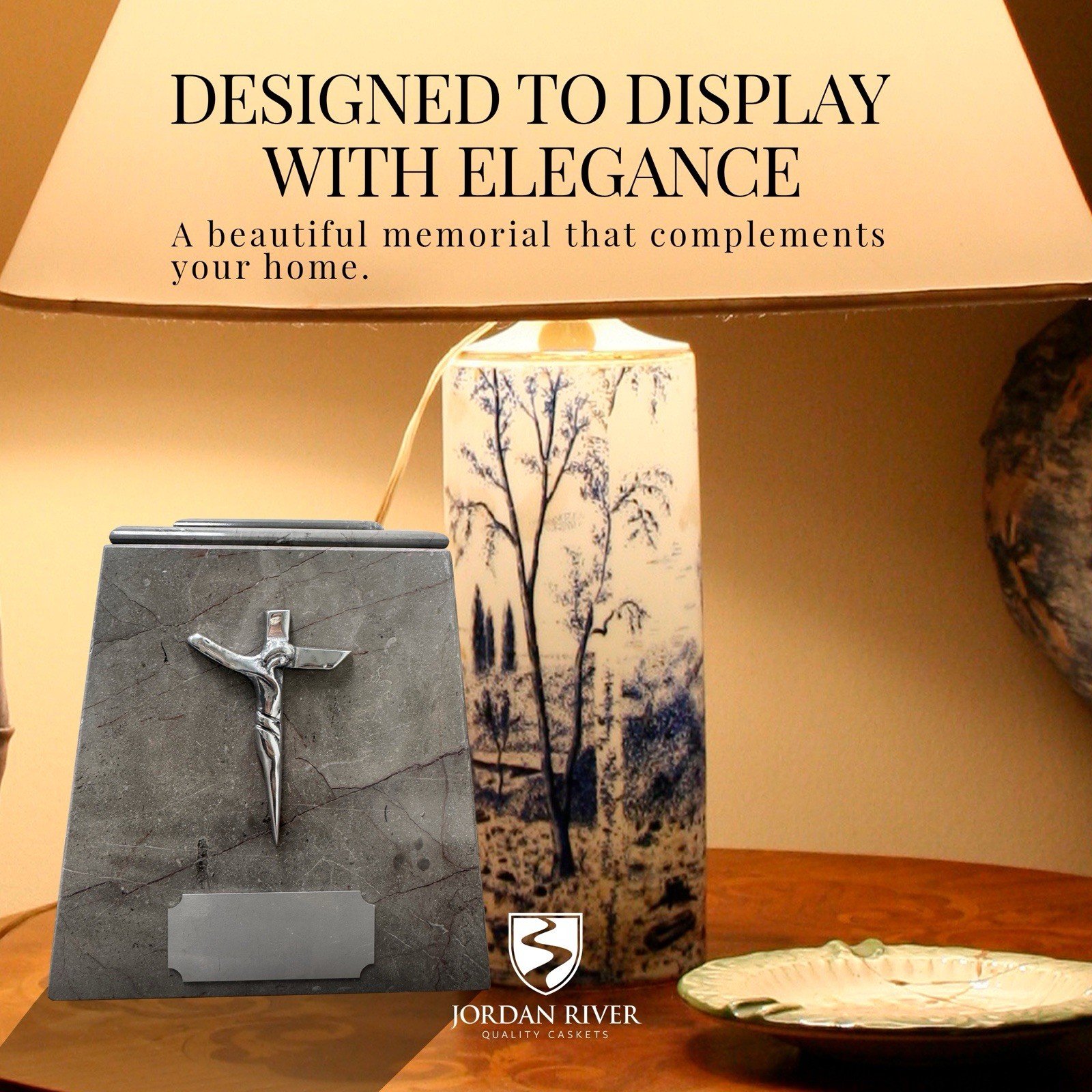 Marble Cremation Urn with Metal Cross — Elegant Design, Ash Urn