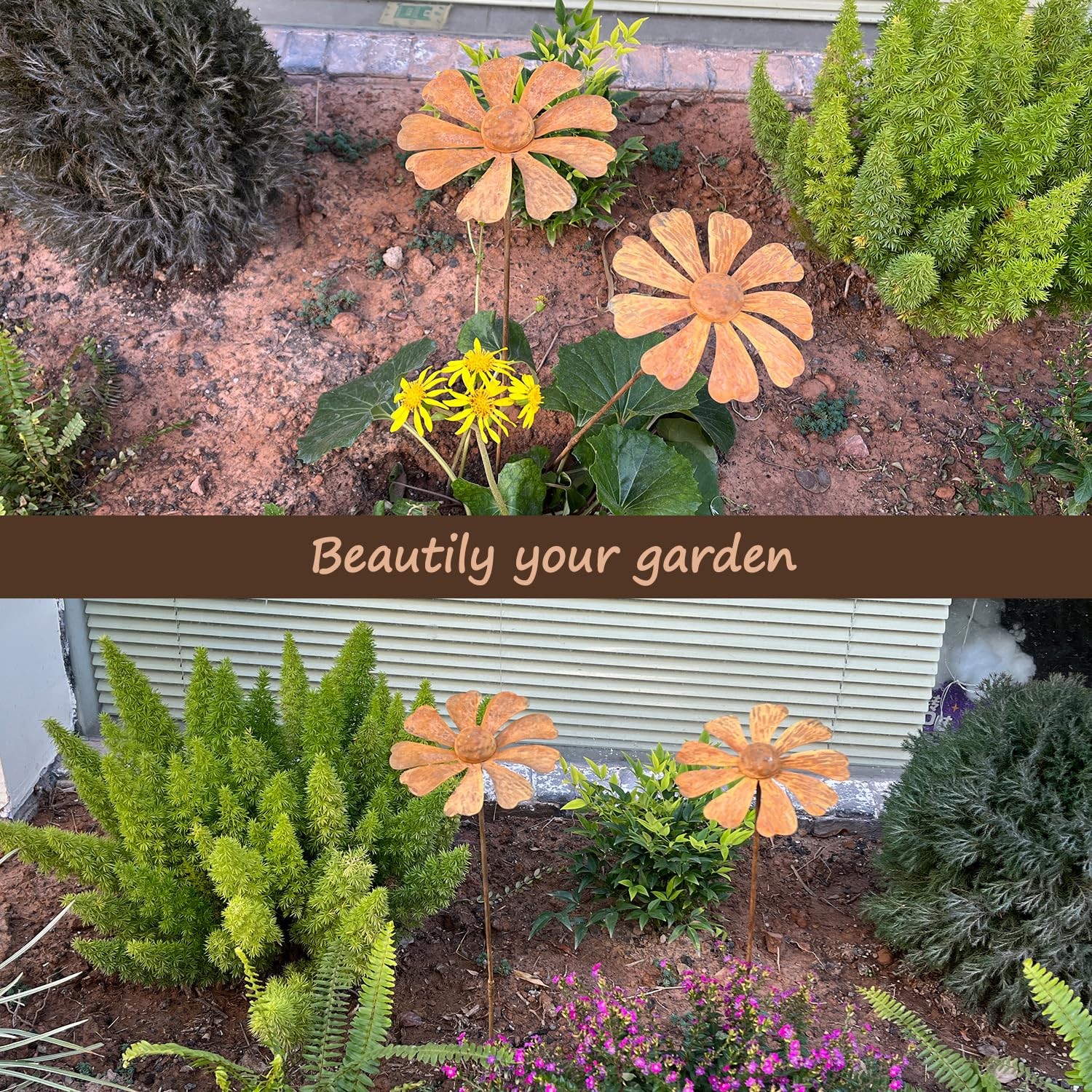 2 PCS Rustic Chamomile Garden Decor for Outside,Metal Flower Bed Decorations，…