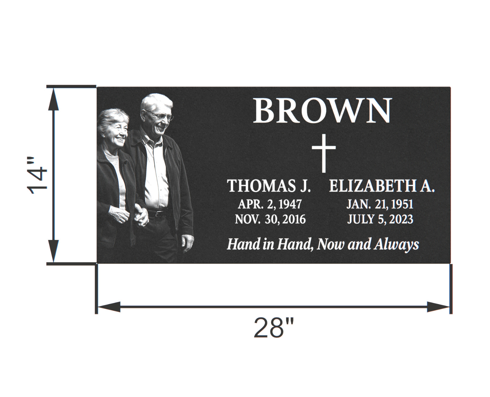 Custom Black Granite Headstone 28x14x4 – Companion “Hand in Hand”