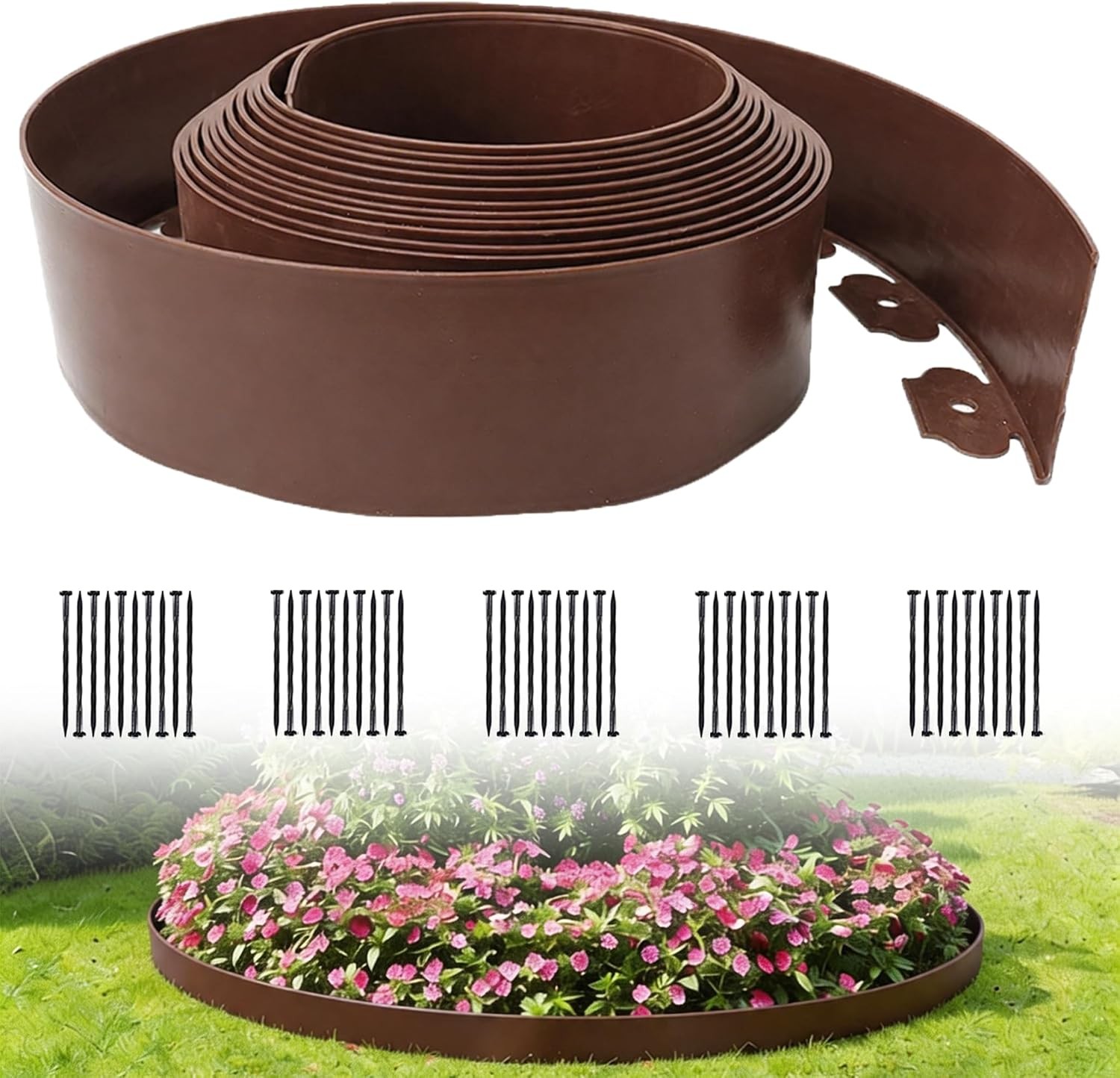 98FT Landscape Edging 3 Inch Garden Edging Border W/ 150 Spikes Flexible Lawn