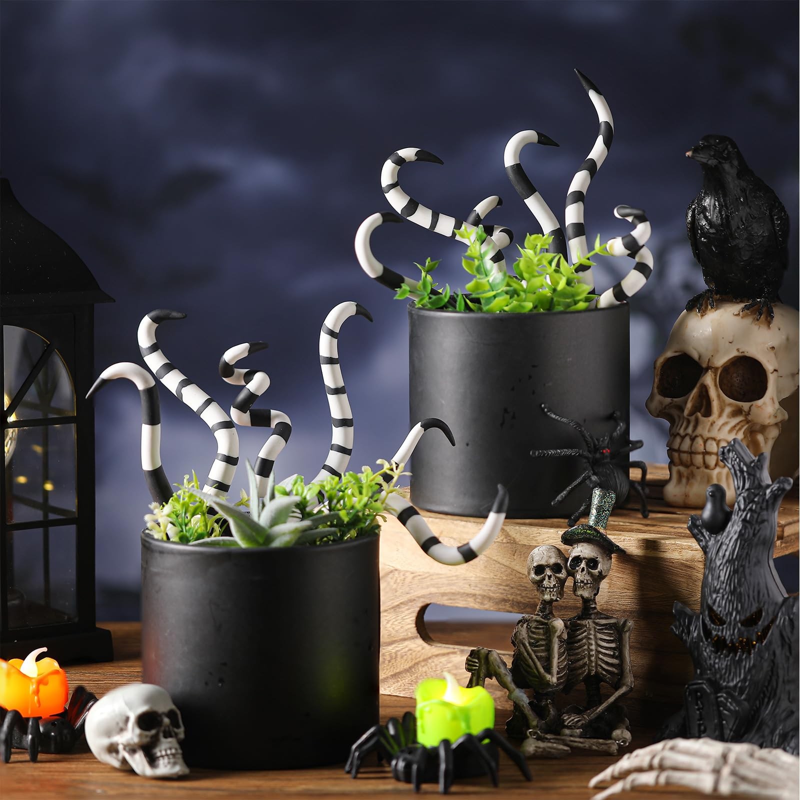 24 Pcs Halloween Plant Stakes Halloween Decoration Black and White Striped St…