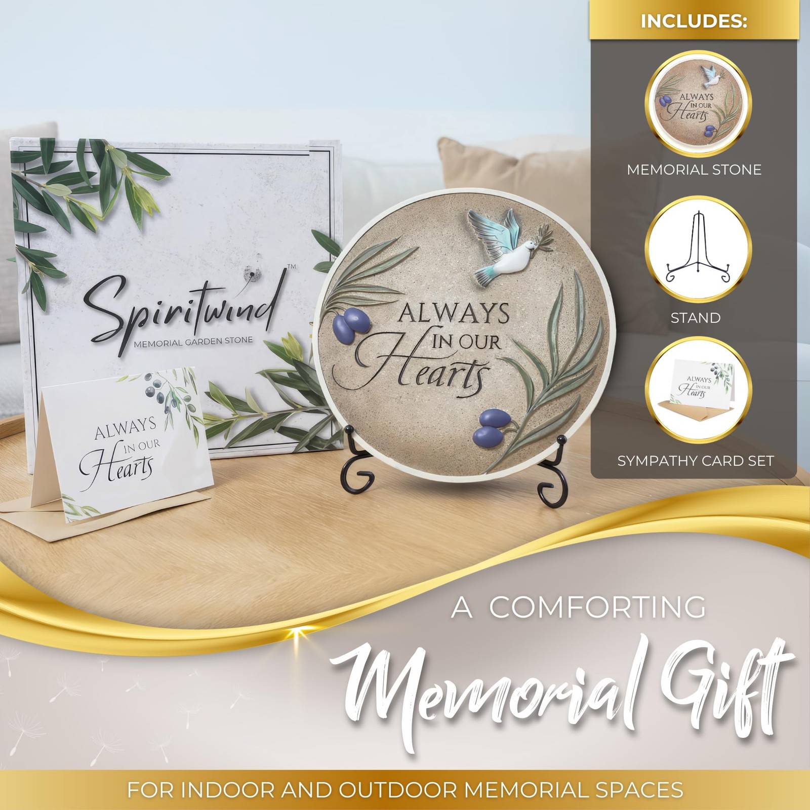 Stunning Garden Memorial Stone with Stand & Sympathy Card (10″) – Artist Desi…