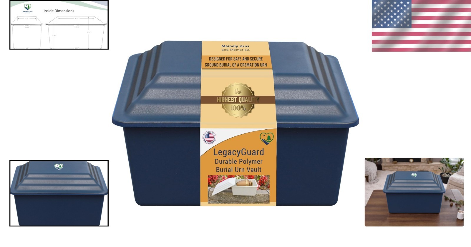 Made in U.S.A. LegacyGuard Navy Blue Urn Vault – Durable Ground Burial Solution