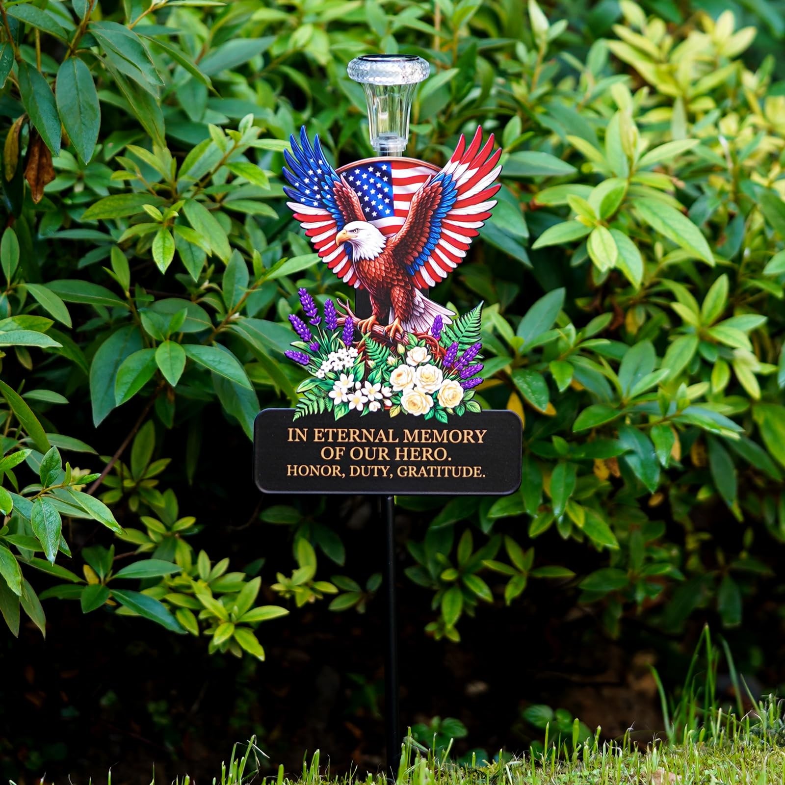 20″ Solar Eagle Memorial Garden Stake – Patriotic American Flag Remembrance L…