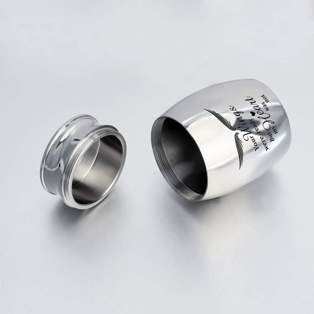 1.57 Inch Handcrafted Cremation Urn – Stainless Steel with Silver Wings Pattern