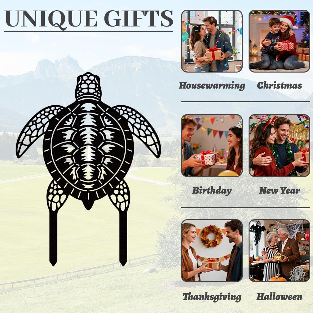 Sea Turtle Metal Decorative Garden Stakes, Black Turtles Outdoor Statues Silh…
