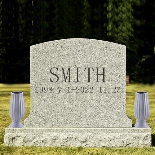 Cemetery Vase for Grave Decorations with Metal Spike Headstones Grey Granite