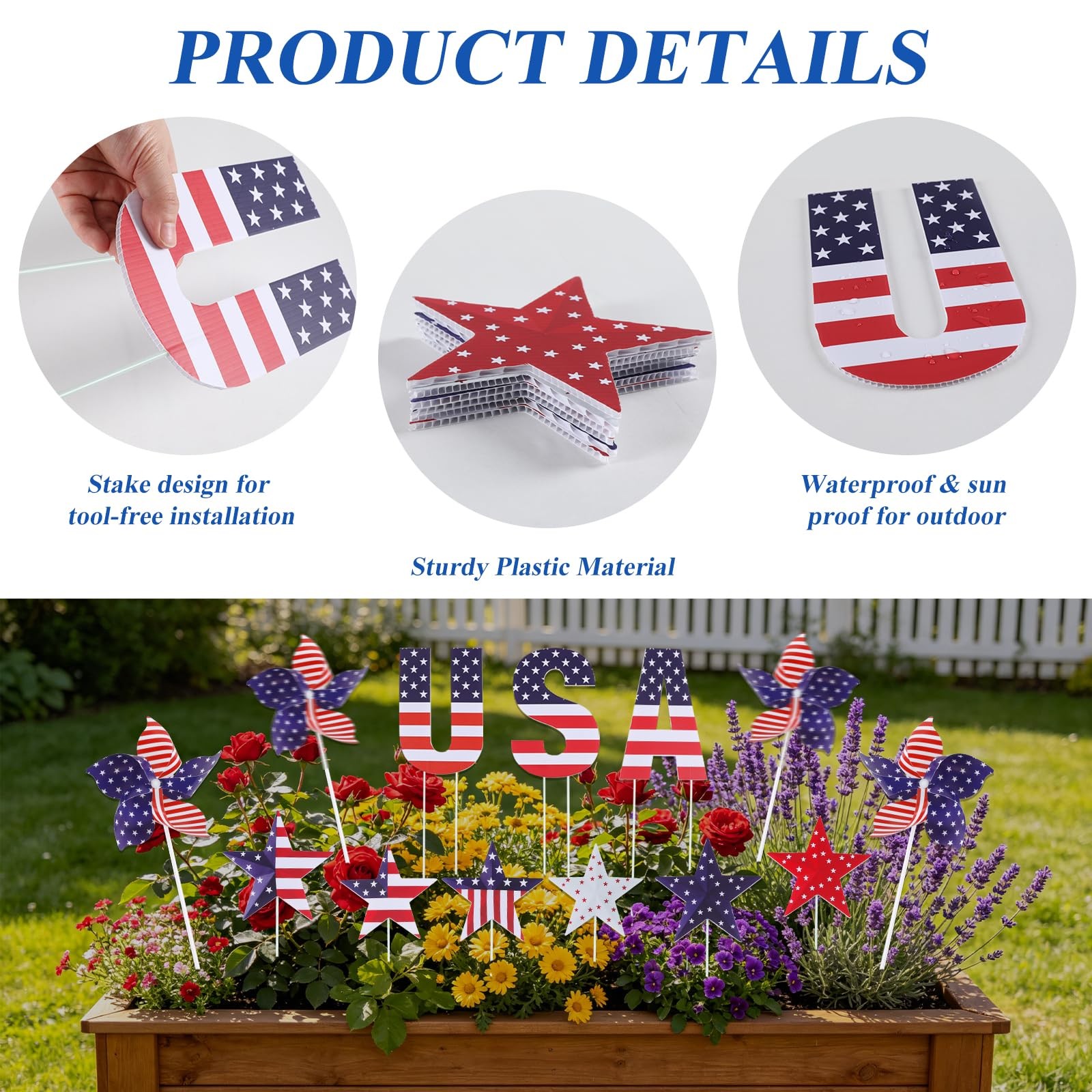 13 Pcs 4th of July Garden Stakes, Patriotic USA Yard Signs for Independence Day