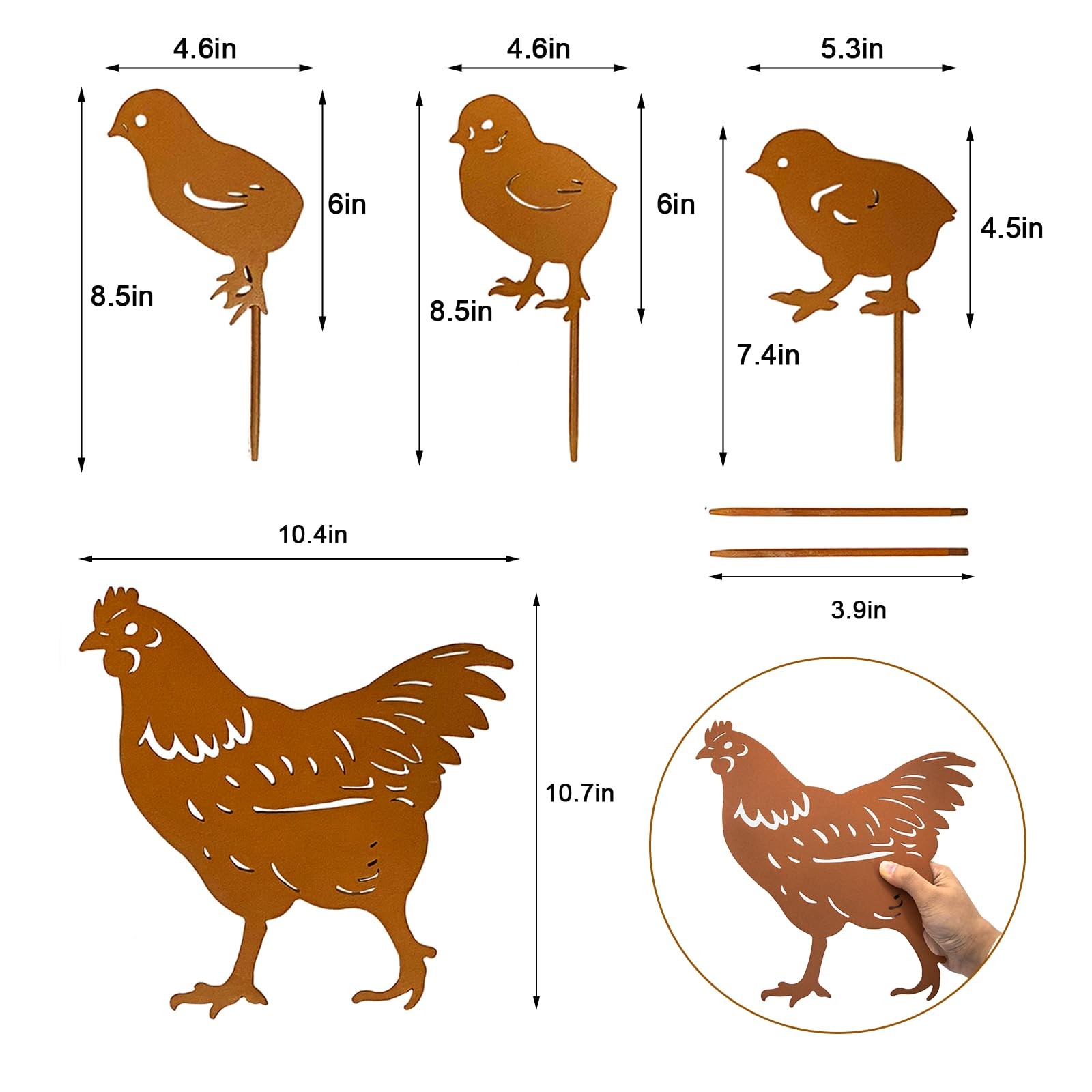 “Chicken Metal Garden Stakes 4 Pcs Hen & Chicks Silhouette Yard Art Decor”