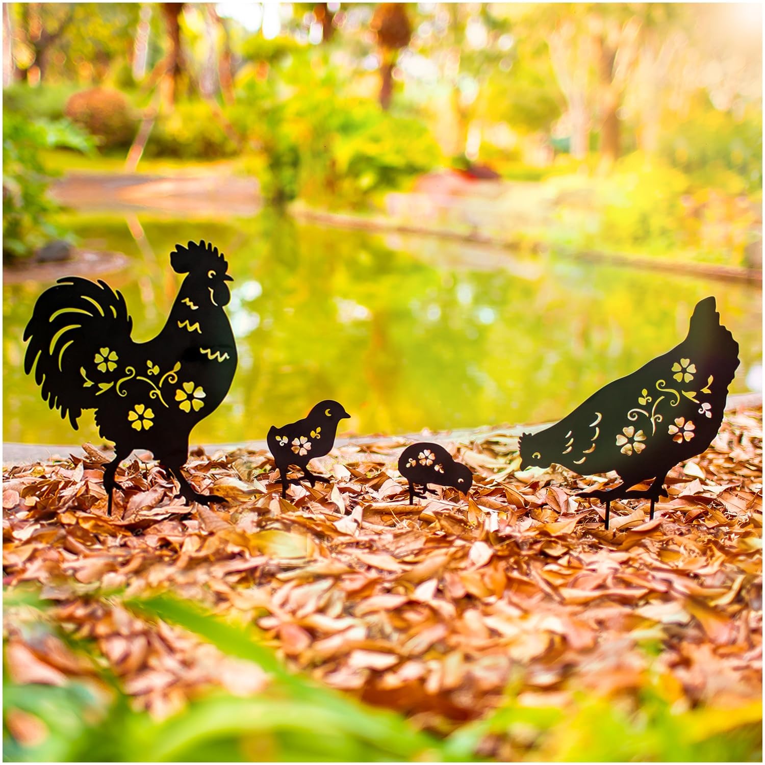 Decorative Chicken Metal Garden Stakes – Yard Art & Outdoor Decor Gifts