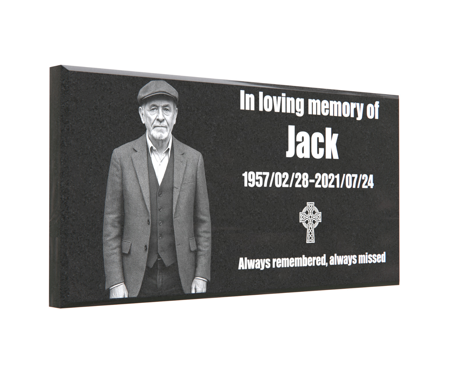 Custom Black Granite Grave Marker 8″x4″ – Personalized Flat Headstone with Photo