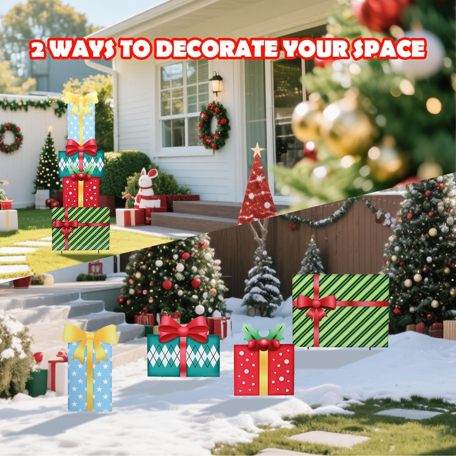 Christmas Yard Signs Metal Gift Boxes for Outdoor Lawn Pathway Decor