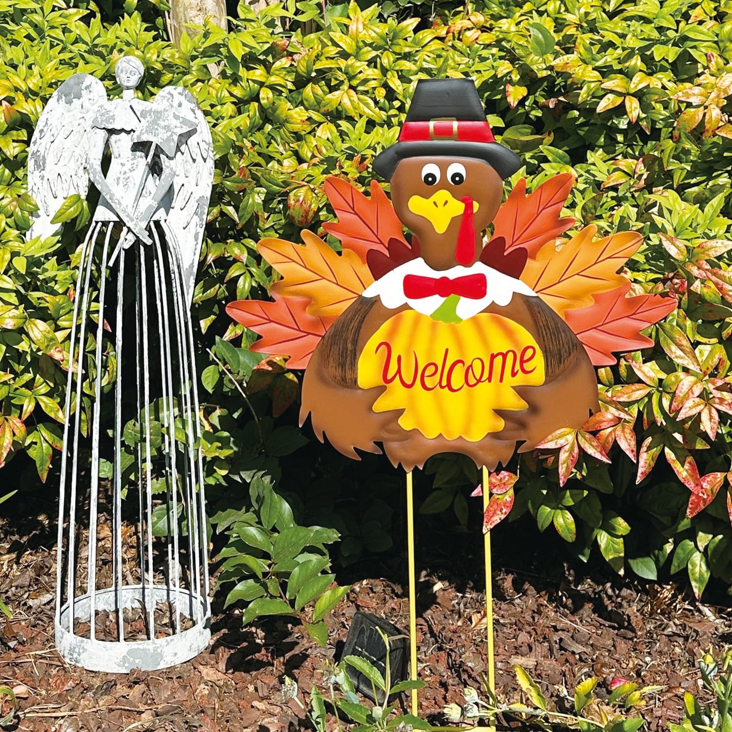 Autumn Metal Garden Stakes, Fall Harvest Thanksgiving Metal Pumpkin Welcome S…