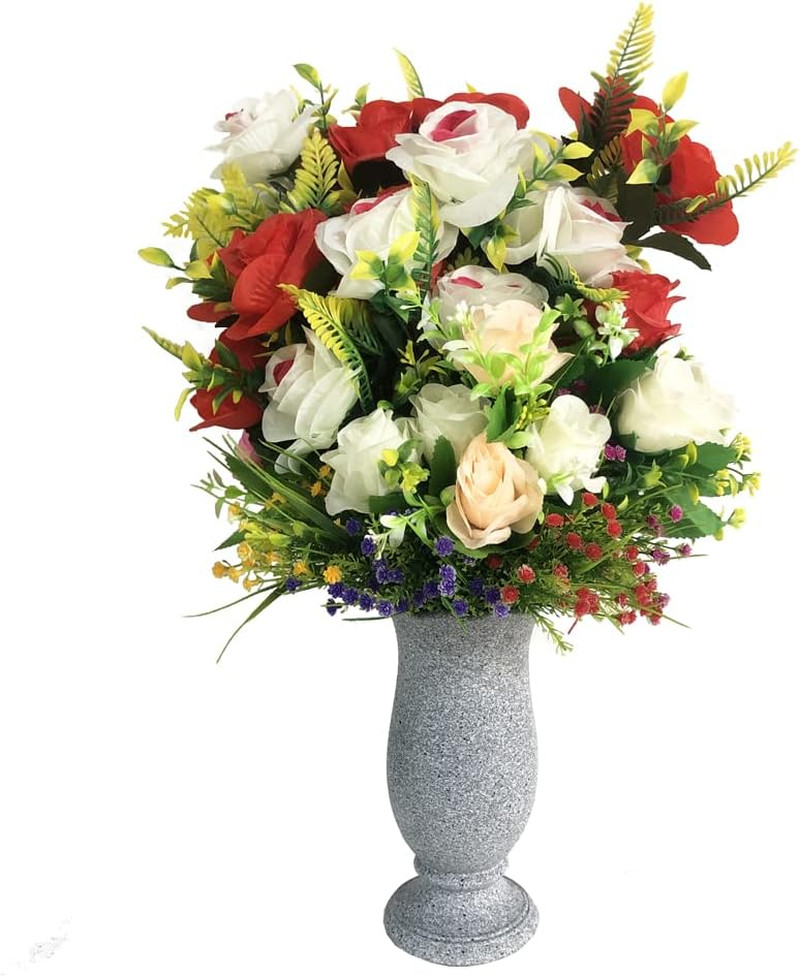 Grave Vase for Cemetery Memorial Grave Decoration Marble Color with Ground Spike