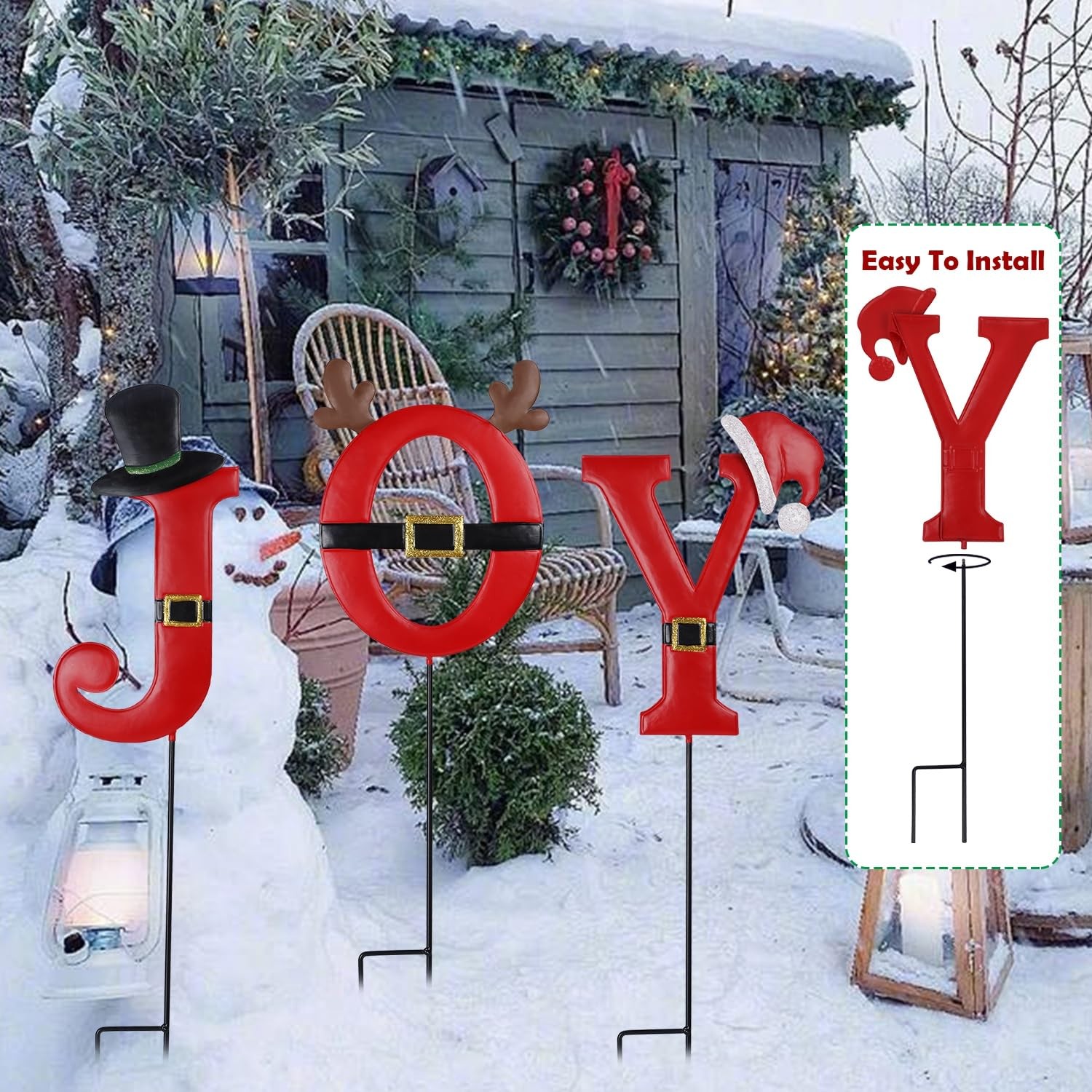Joy Christmas Decorations – 3 Pcs Metal Garden Stakes for Outdoor Lawn Yard D…