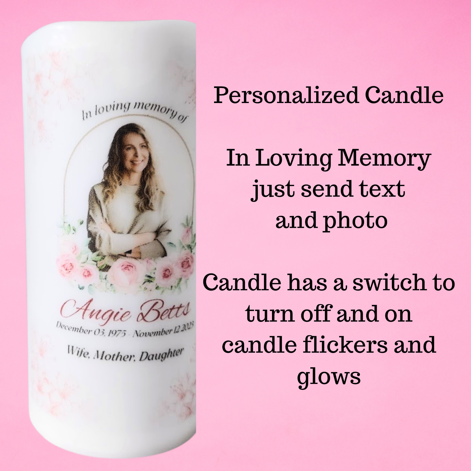 Personalized Photo LED Flameless Candle Sympathy Cremation Funeral Flickering