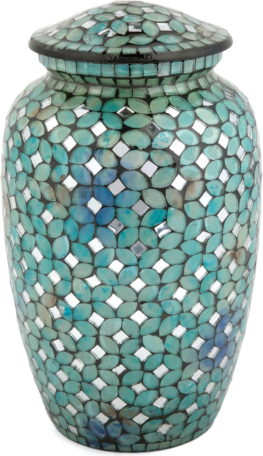 Mosaic Glass Cremation Urn – Hand Made Funeral Urn for Human Ashes – Large Adult
