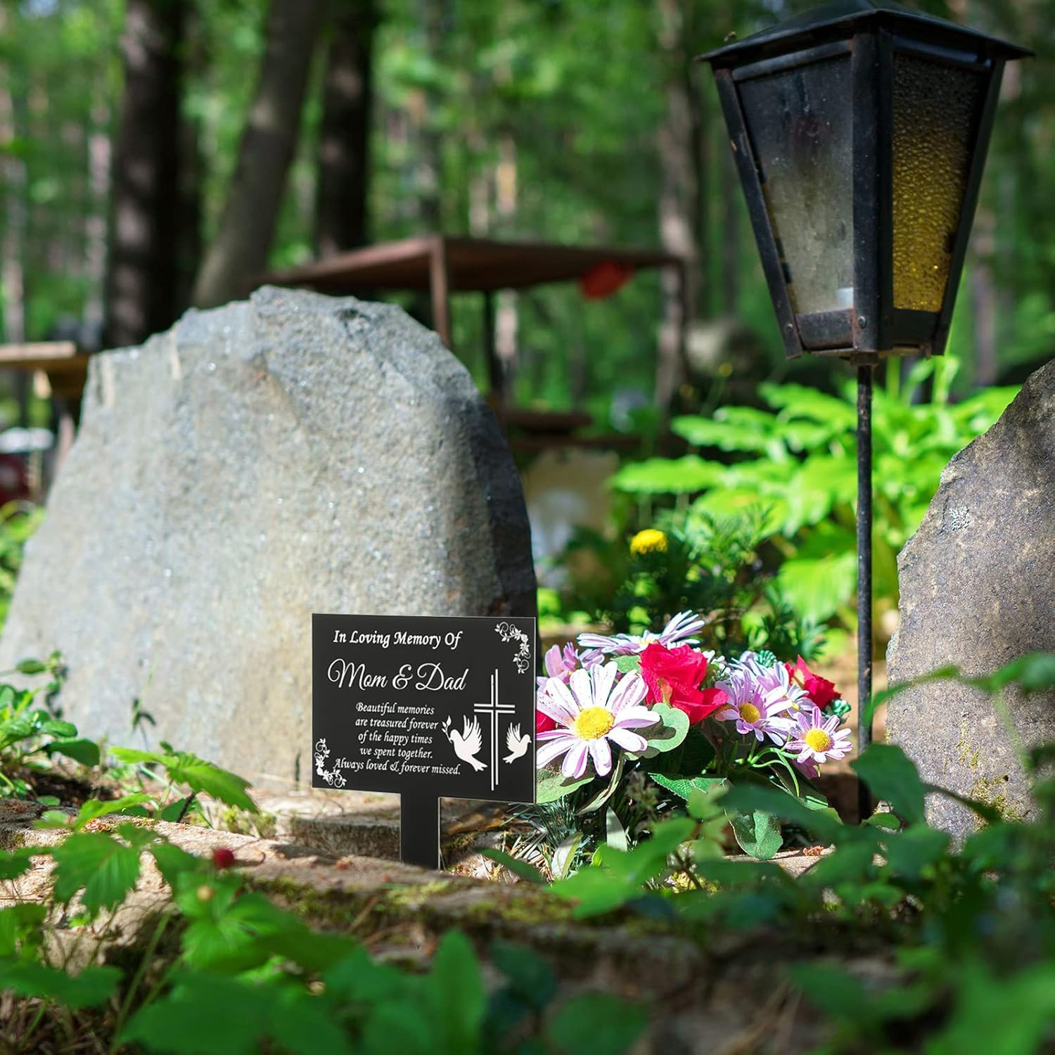 Memorial Garden Stake Dad Cemetery Decoration Temporary Grave Marker | Mom and D