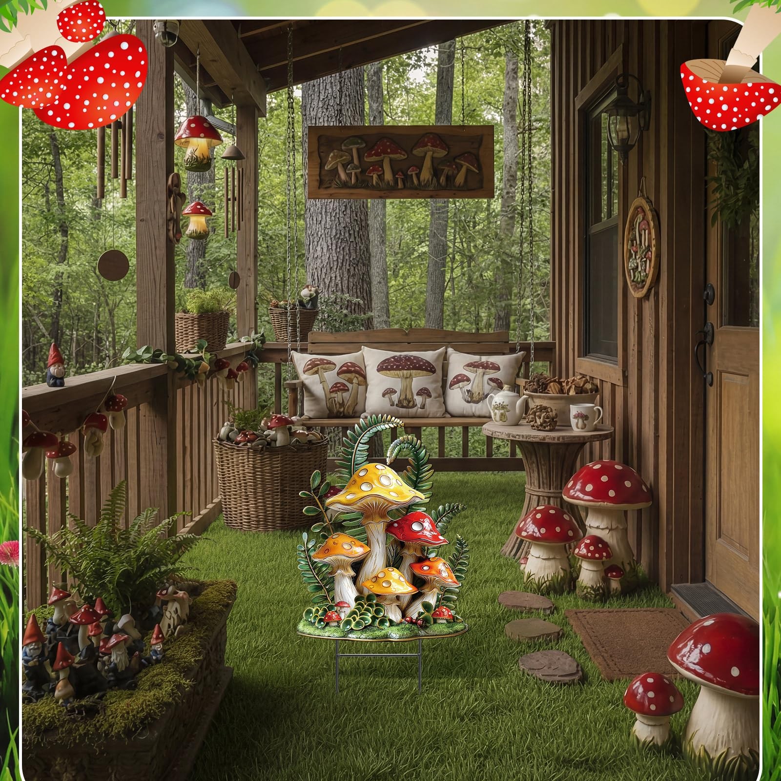 Spring Mushroom Outdoor Decor Metal Garden Stakes Mushroom Yard Signs Gift for N