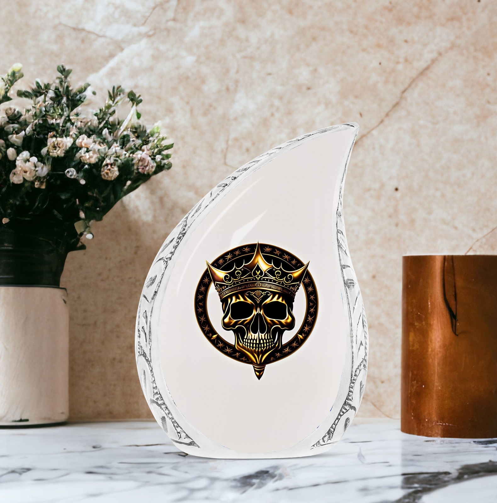 Gathering Memories: Skull with Gold Crown Urns for Adults – A Majestic Resting P