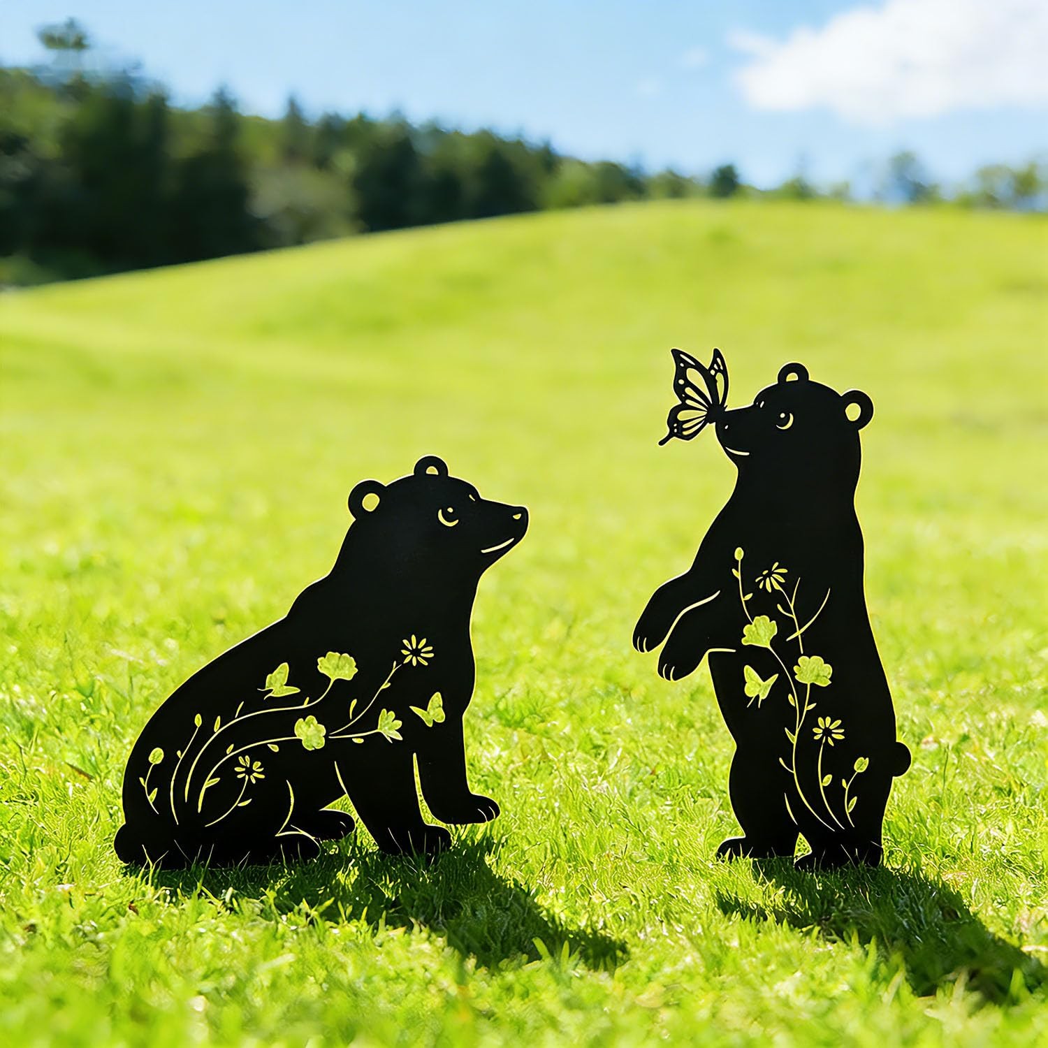 Bear Garden Decor for Outside, Metal Bear Decorative Garden Stakes Set of 2, …