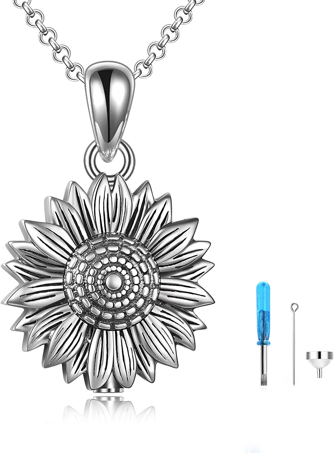 Sterling Silver Sunflower Urn Necklace for Ashes Rose Flower Cremation Jewelry f