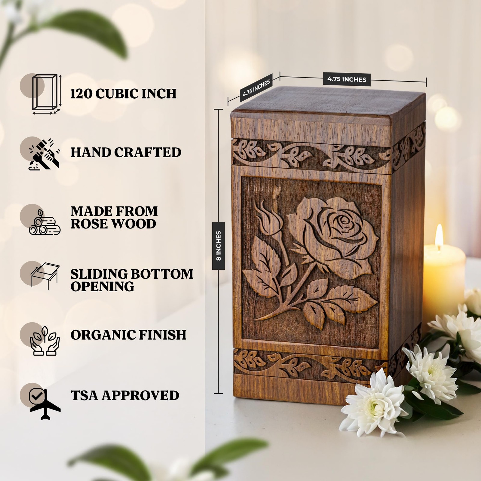 Wooden Cremation Urns for Human Ashes 120 lbs – Decorative Funeral, Burial Ur…