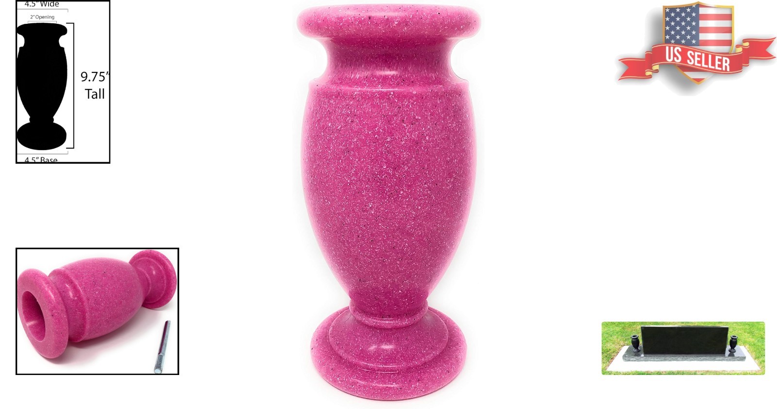 Weather-Resistant Memorial Flower Holder – Secure Pink Granite Vase for Graves