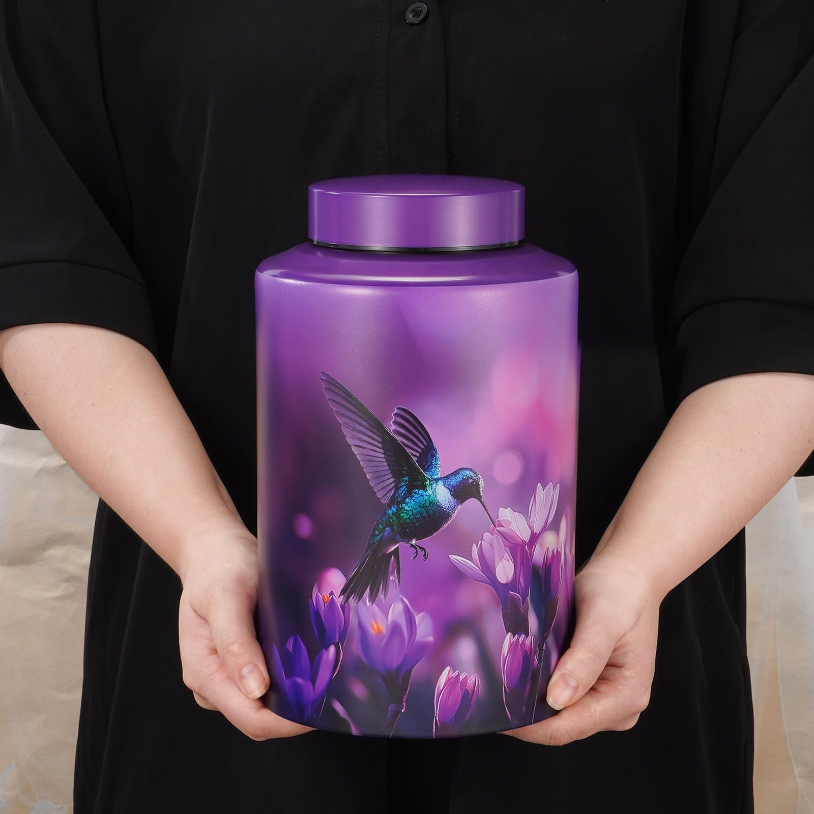 Cremation Urn for Human Ashes Large 9.25″ Purple Hummingbird – Holds Up to 220