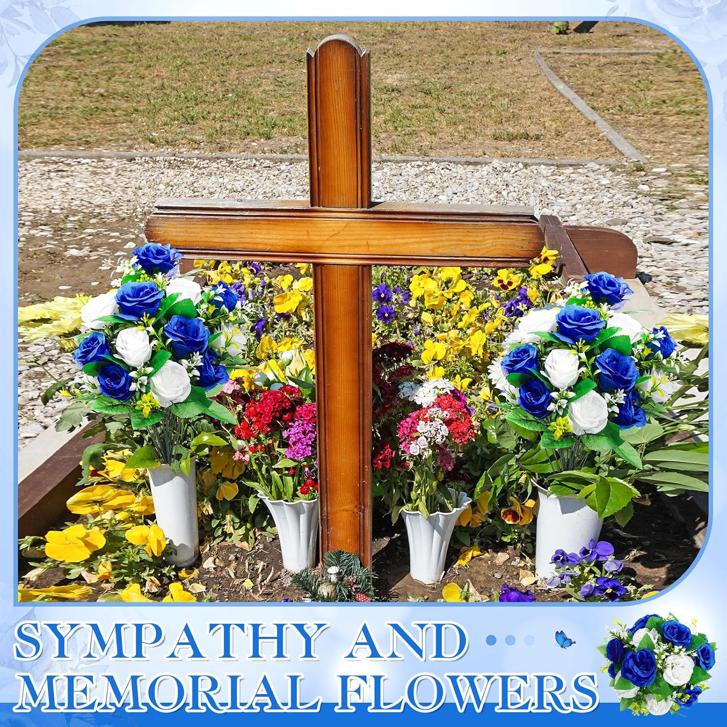 2 Bouquets Artificial Cemetery Flowers for Grave Memorial 18 Heads