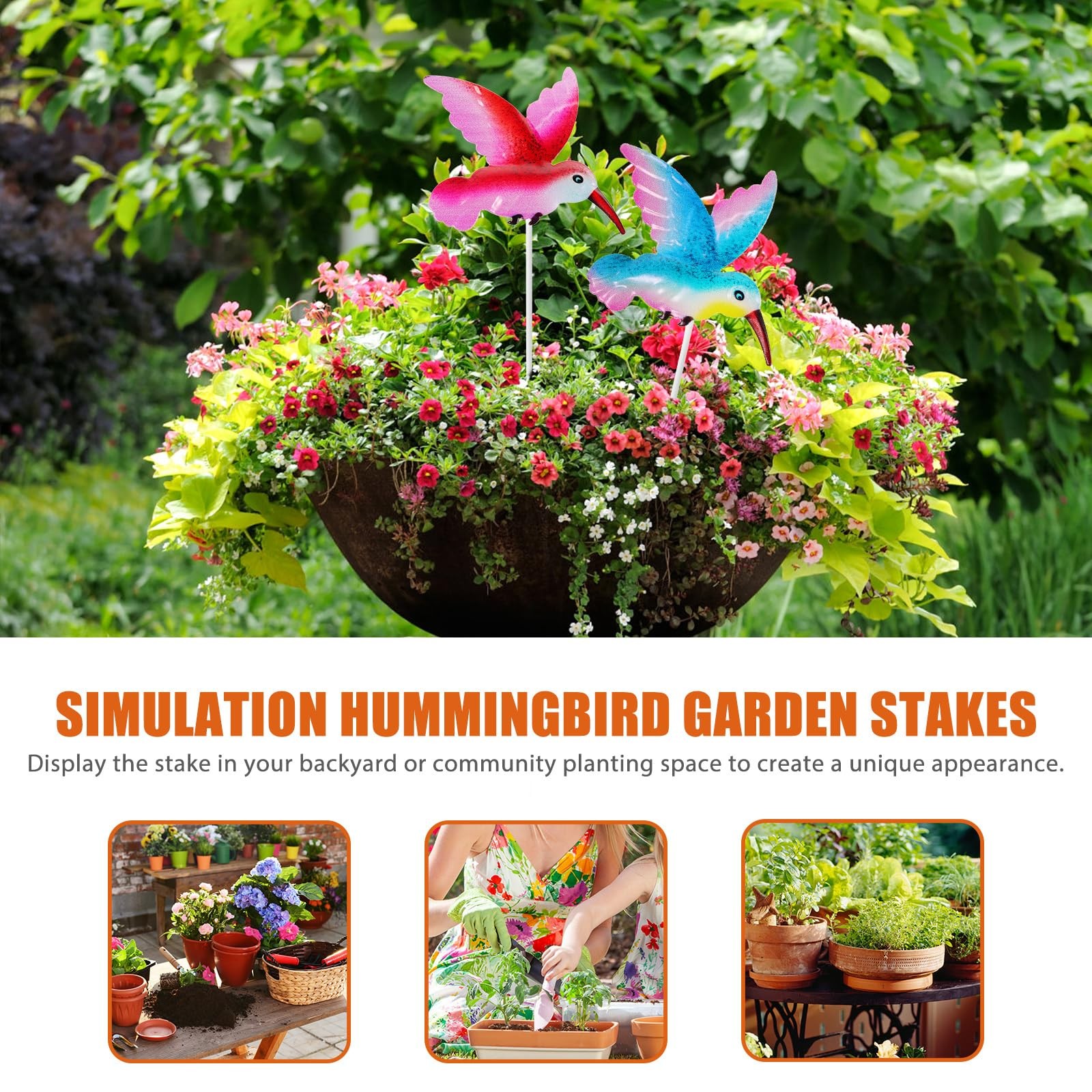 Hummingbird Garden Stakes Iron Floral Picks Set 3.15 Inch Metal Bird Yard Art…