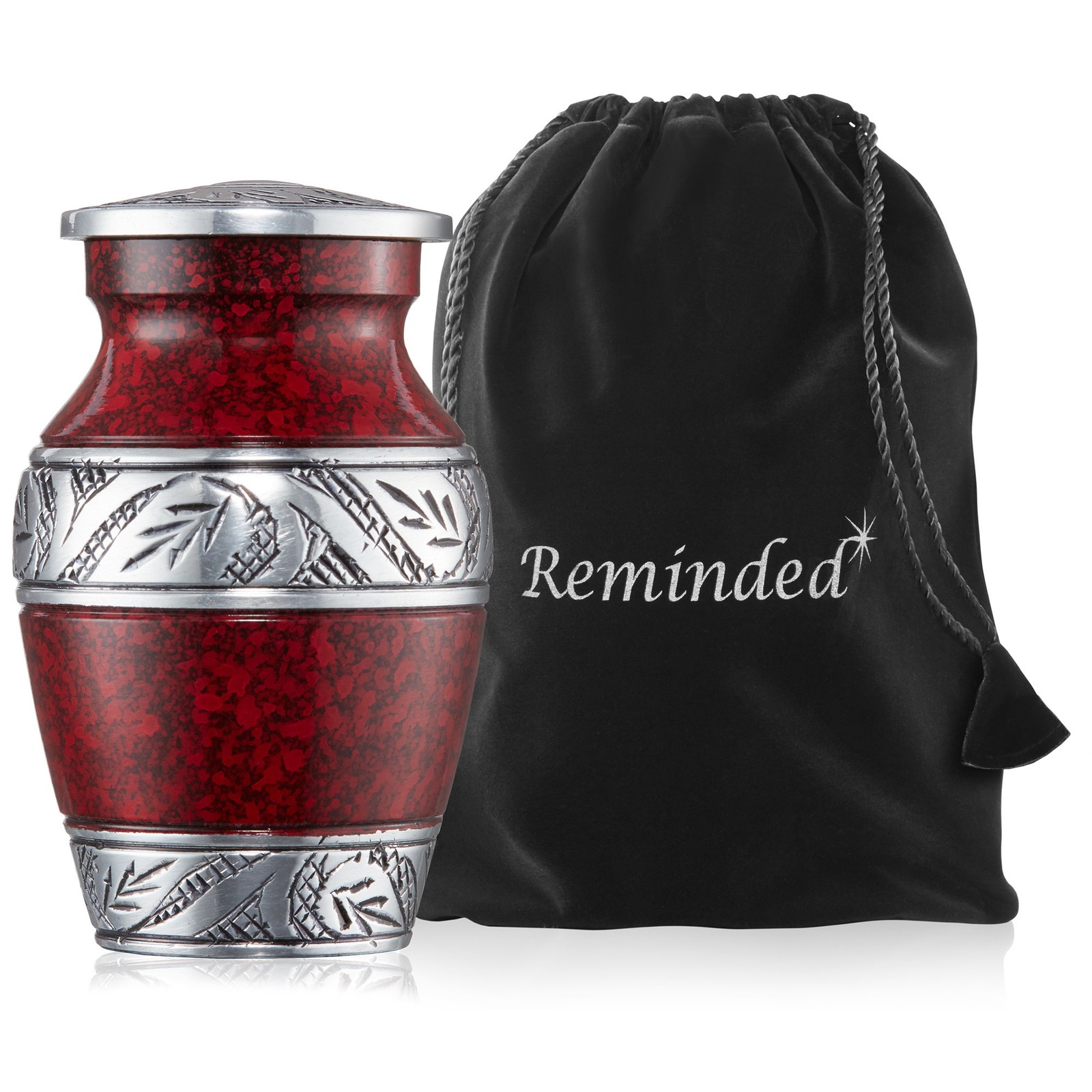 Set of 4 Cremation Urns for Human Ashes, Silver Red Keepsake with Velvet Case