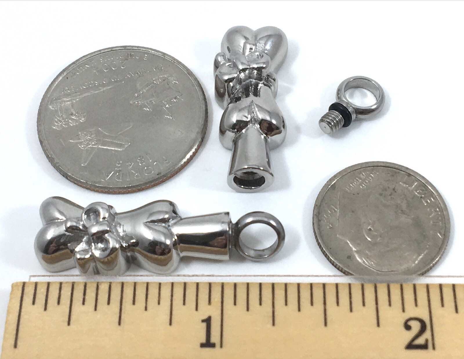 Keyring Urn .5″ Key Chain Dog Cremation Pendant Holds Ashes Pet Bone Ribbon Bow