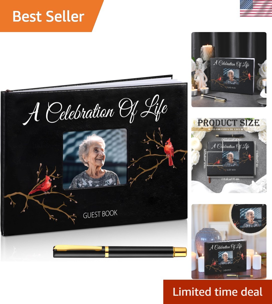 144-Page Cardinal Memorial Guest Book with Pen – Cherished Keepsake for Funerals