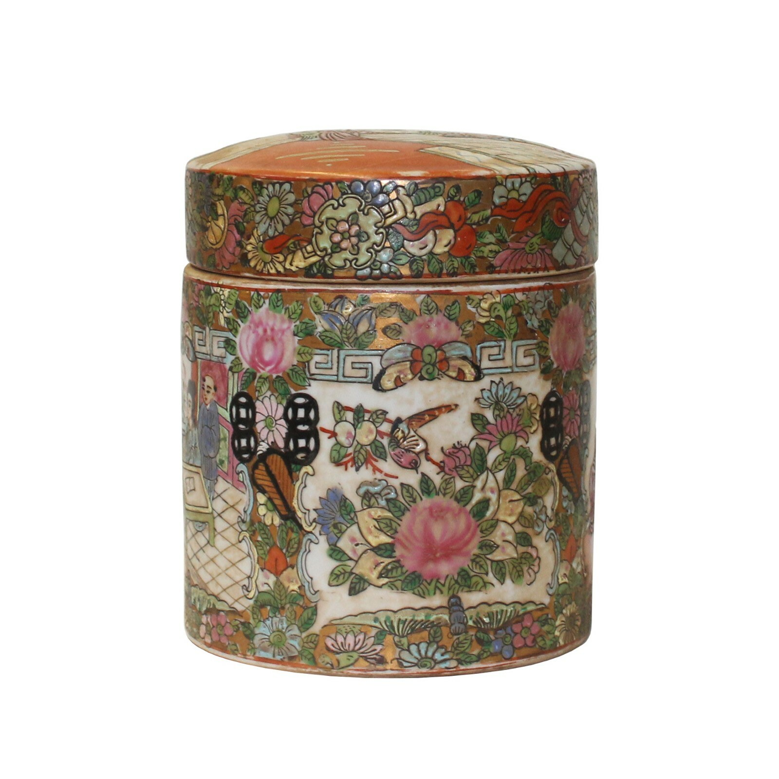 Chinese Oriental Porcelain People Scenery Round Shape Container Decor ws782