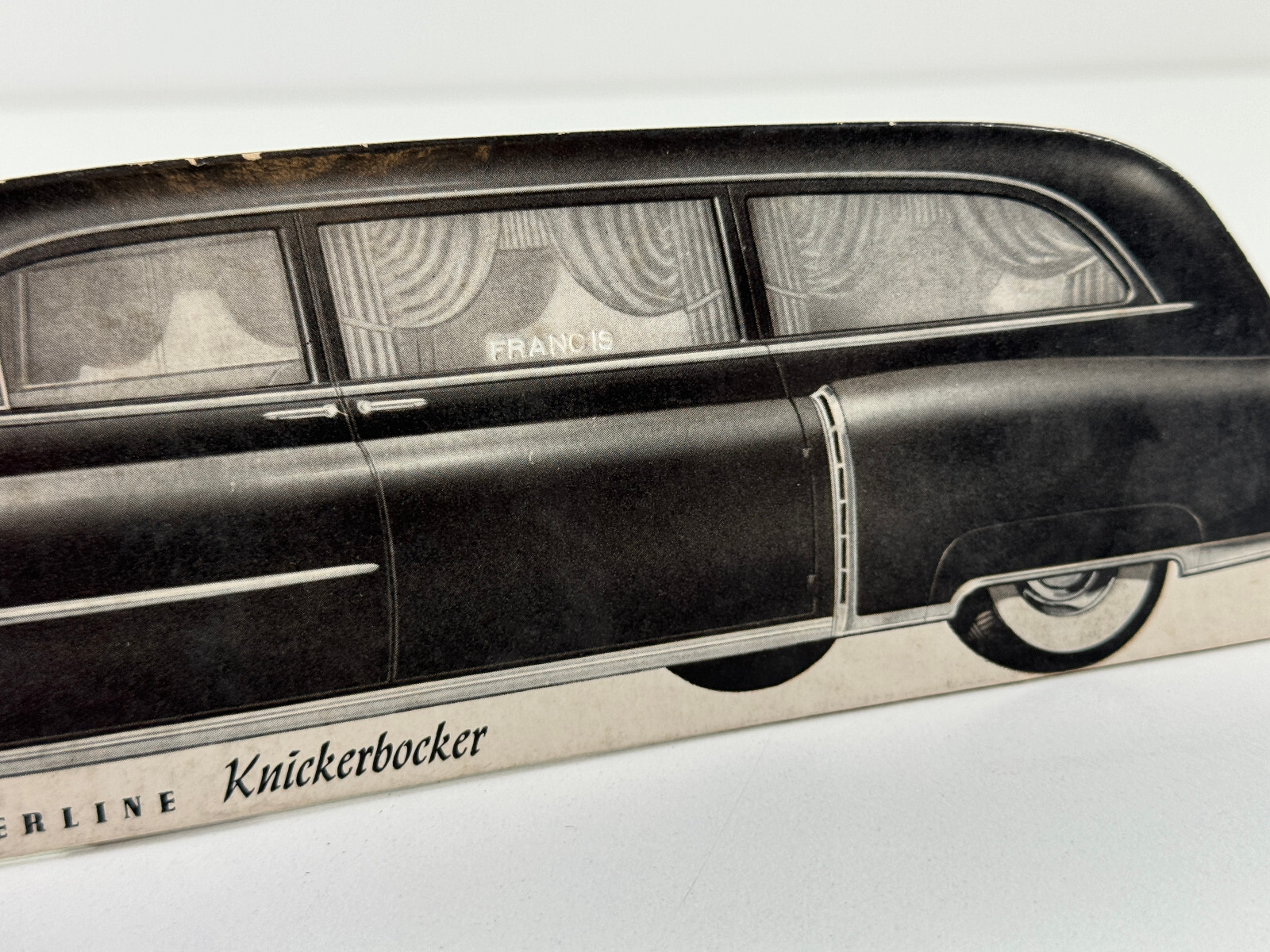 RARE Cadillac Funeral Hearse Superline Knickerbocker Die Cut Store Display SIgn
