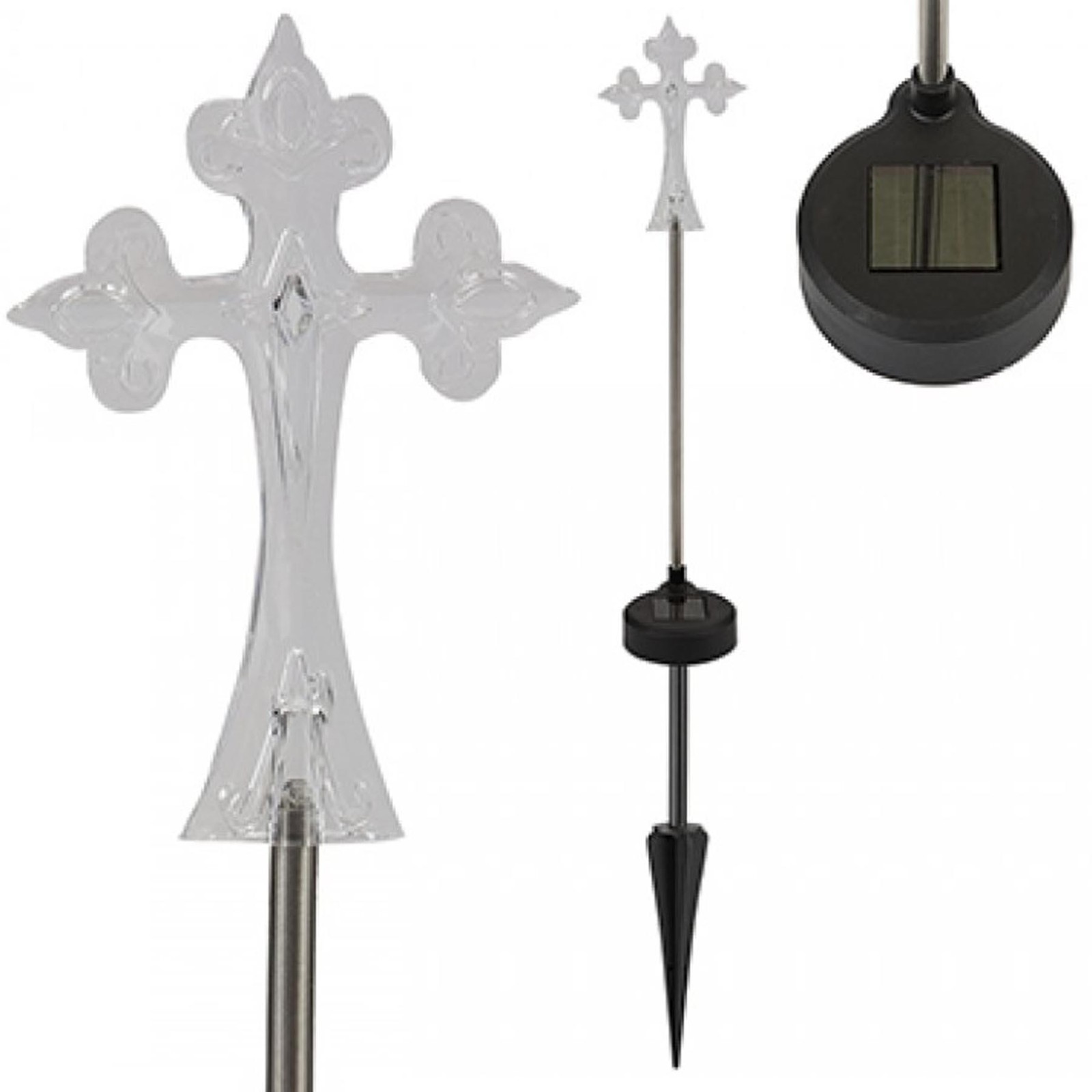 Solar Light Memorial Cross on Stake Religious LED Warm White light 48cm
