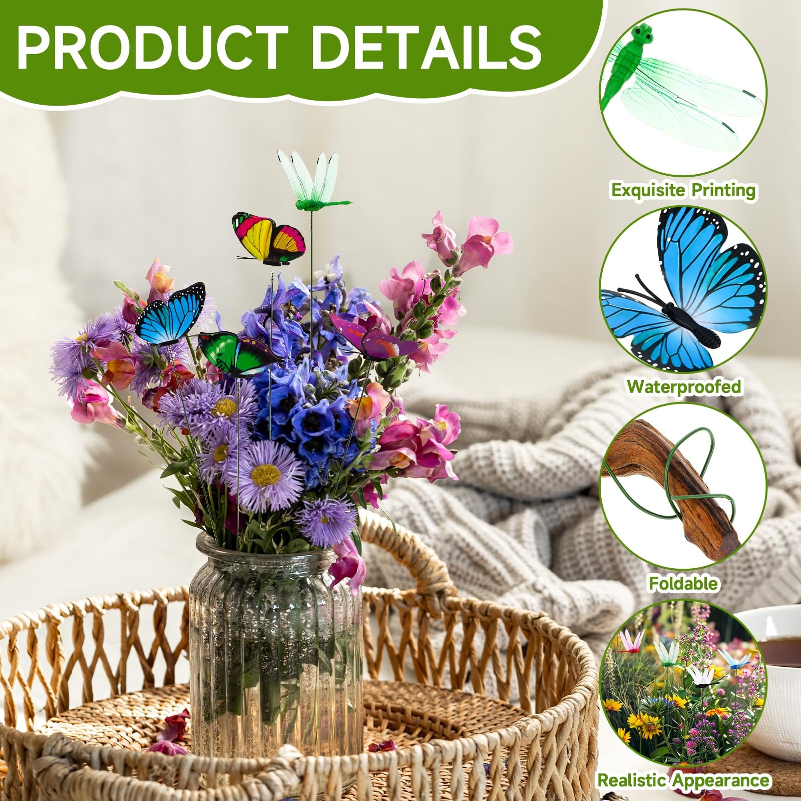 60 Pcs Dragonfly Butterfly Decorative Stakes Lifelike 3D Big Dragonflies Butt…