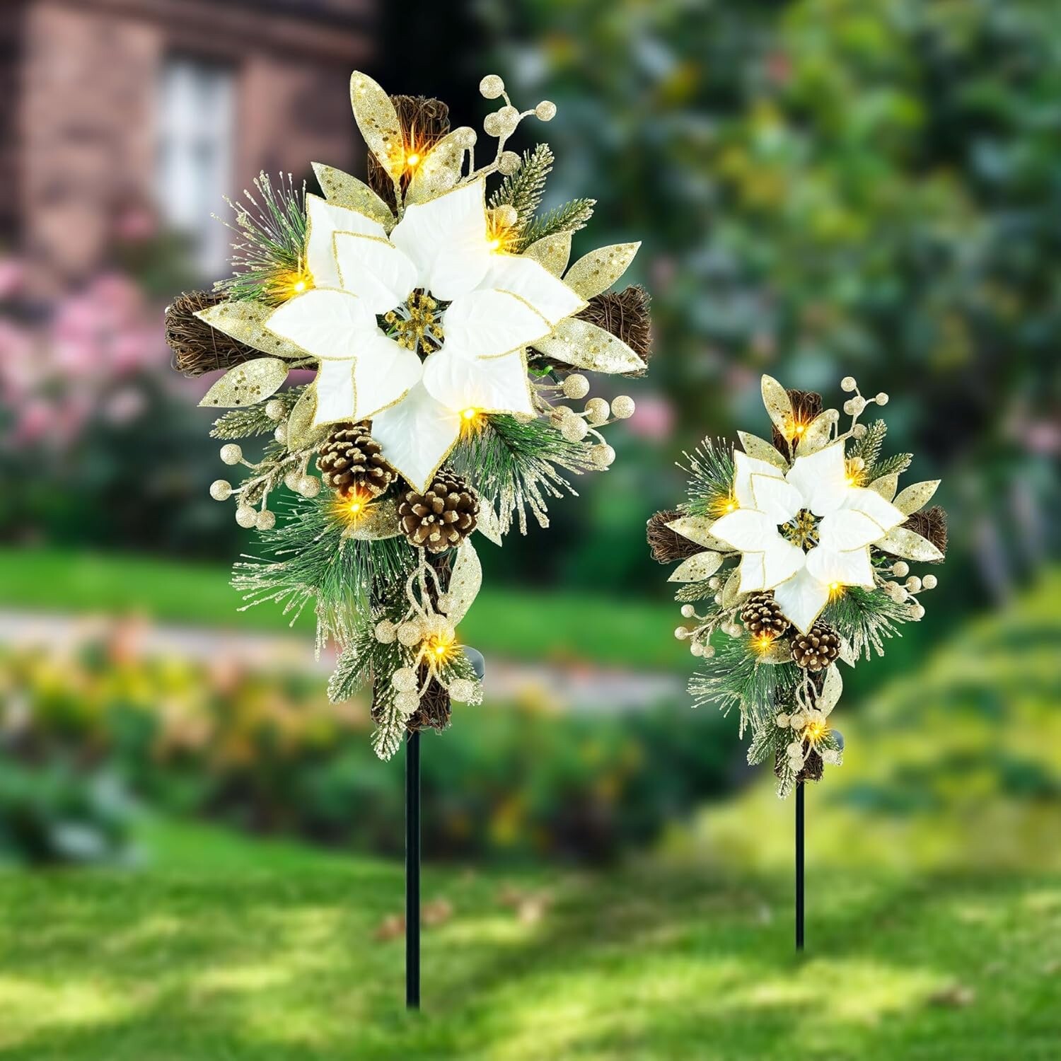 Solar Lighted Golden Cross Stake Gravesite Marker Cemetery Tombstone Decoration