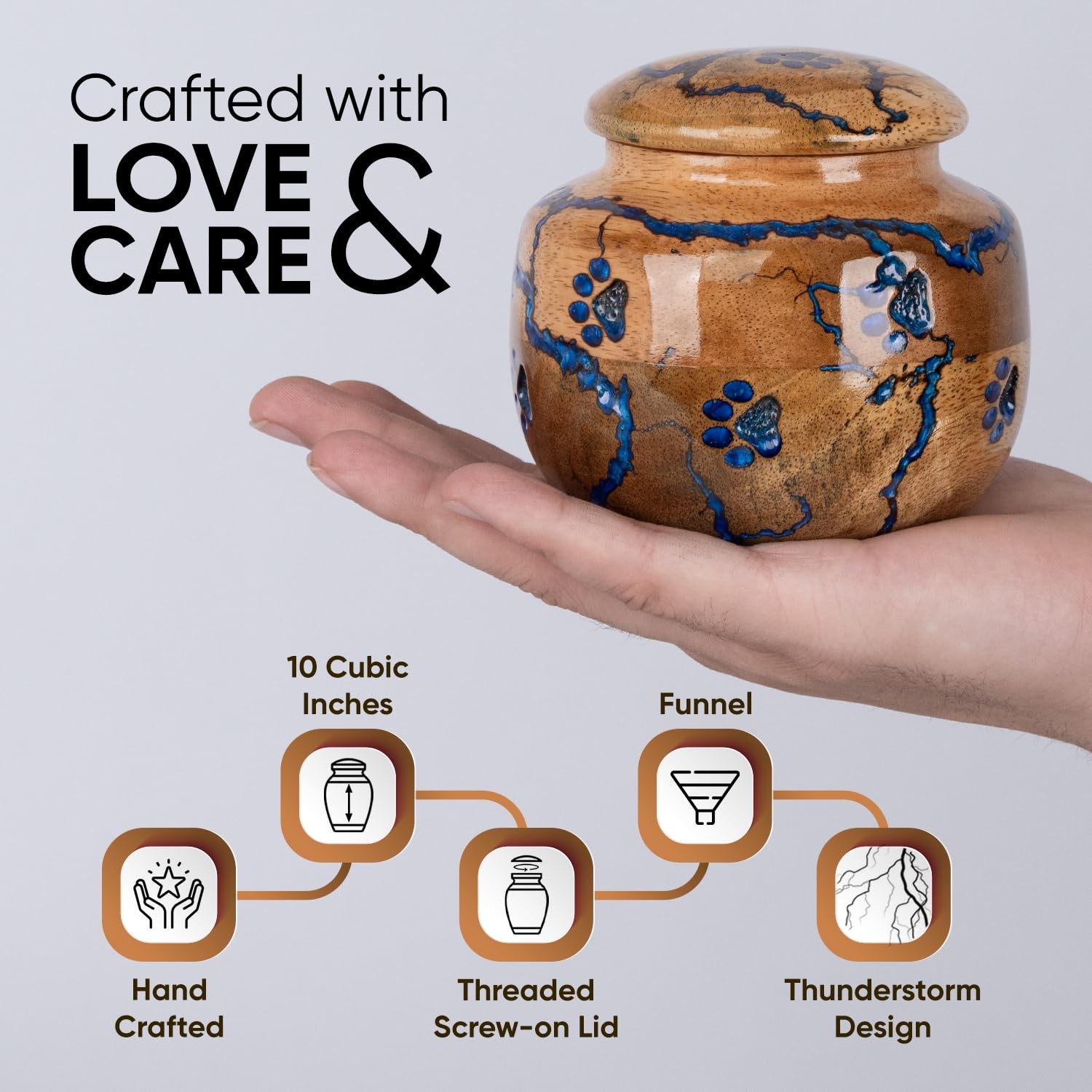 Wood Pet Urns for Dog/Cat Ashes – Small 10 Cu/in Resin Decorative Urn for Ash…