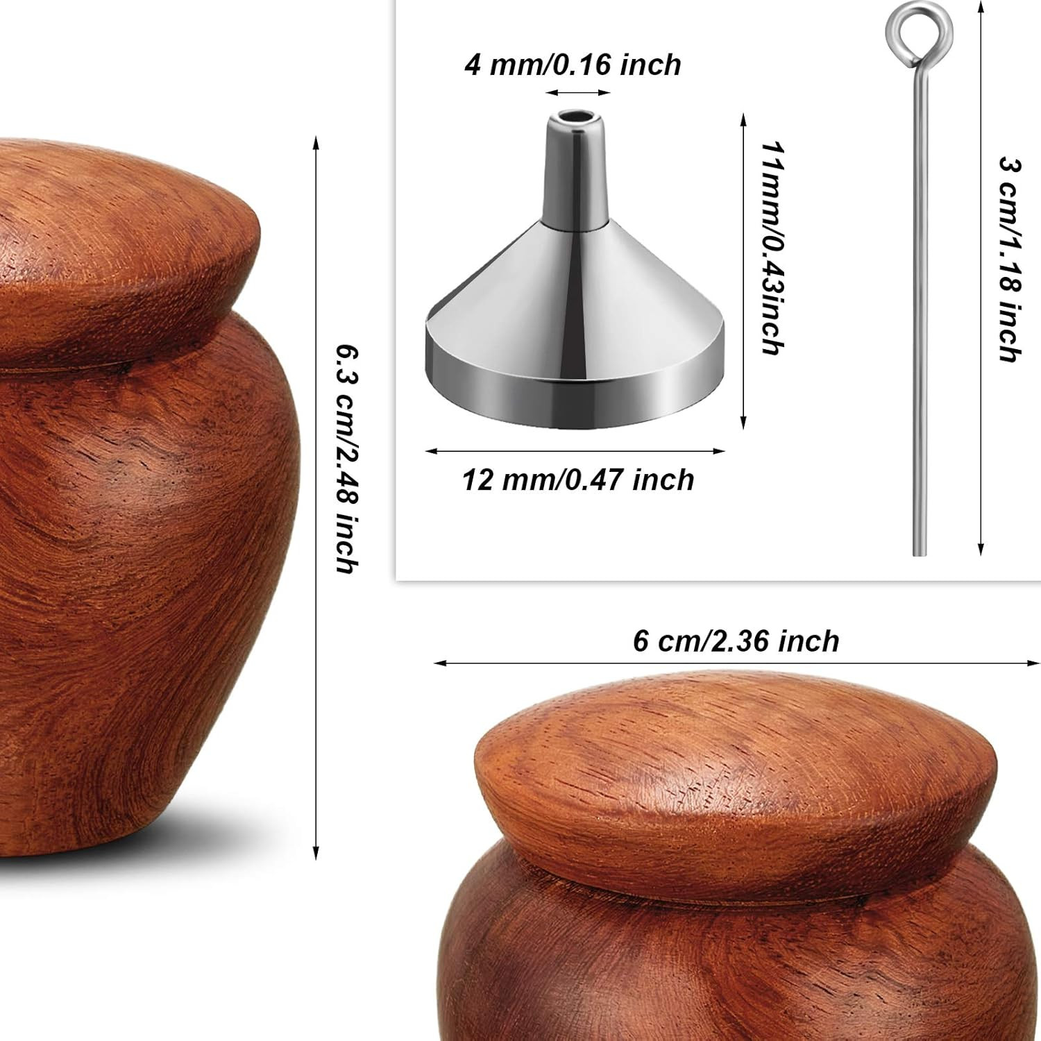 2 Pcs Mini Urns for Human Ashes Wood Small Keepsake Cremation Urn Grain for Huma