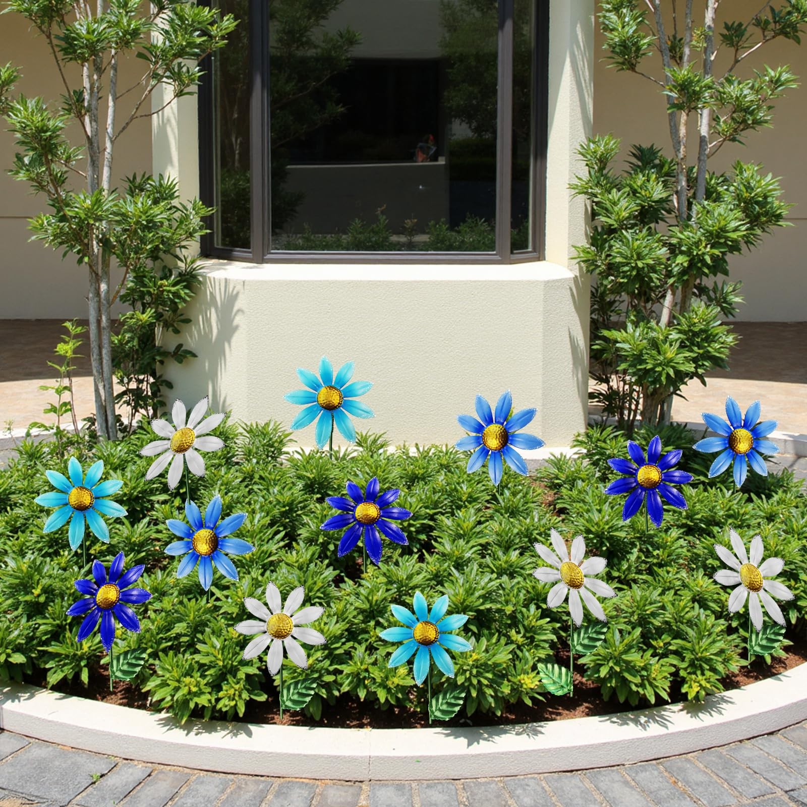 10 Pack 15.7″ Outdoor Flowers, Metal Yard Art, Metal Flowers for Outside, Gar…