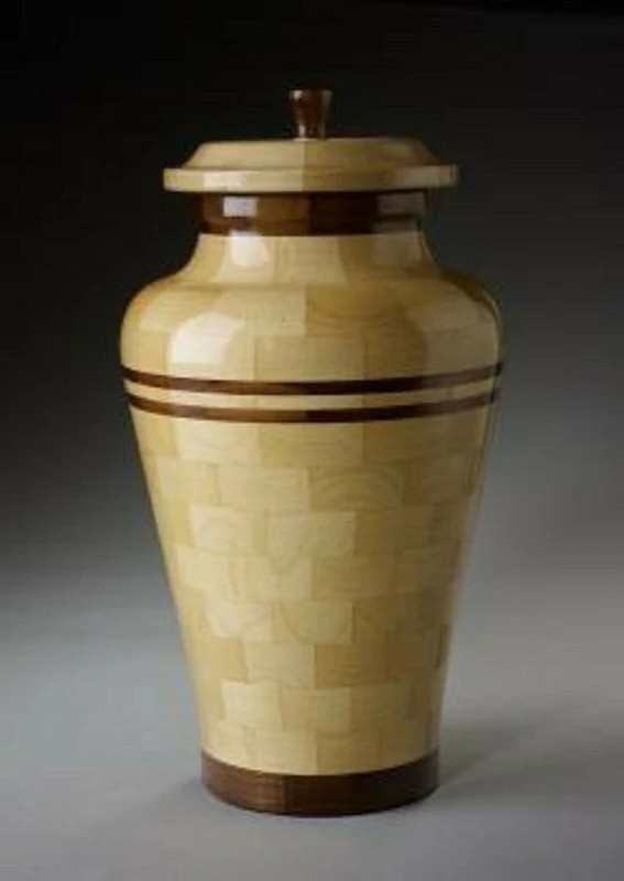 Peace Maple and Black Walnut Wood Adult Funeral Cremation Urn, 190 Cubic Inches