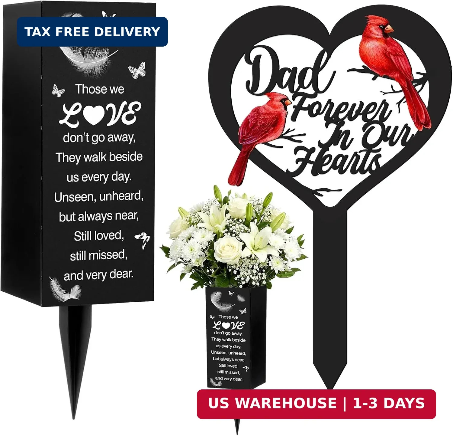 FoldTier 2 Pcs Dad Grave Decorations for Cemetery Dad Forever in Our Heart with