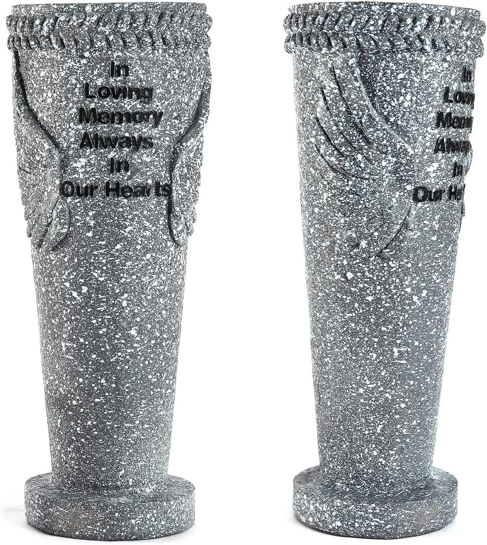 2 Pack Cemetery Grave Flower Vase, Angel Wings Vase with Ground Spikes for Fresh
