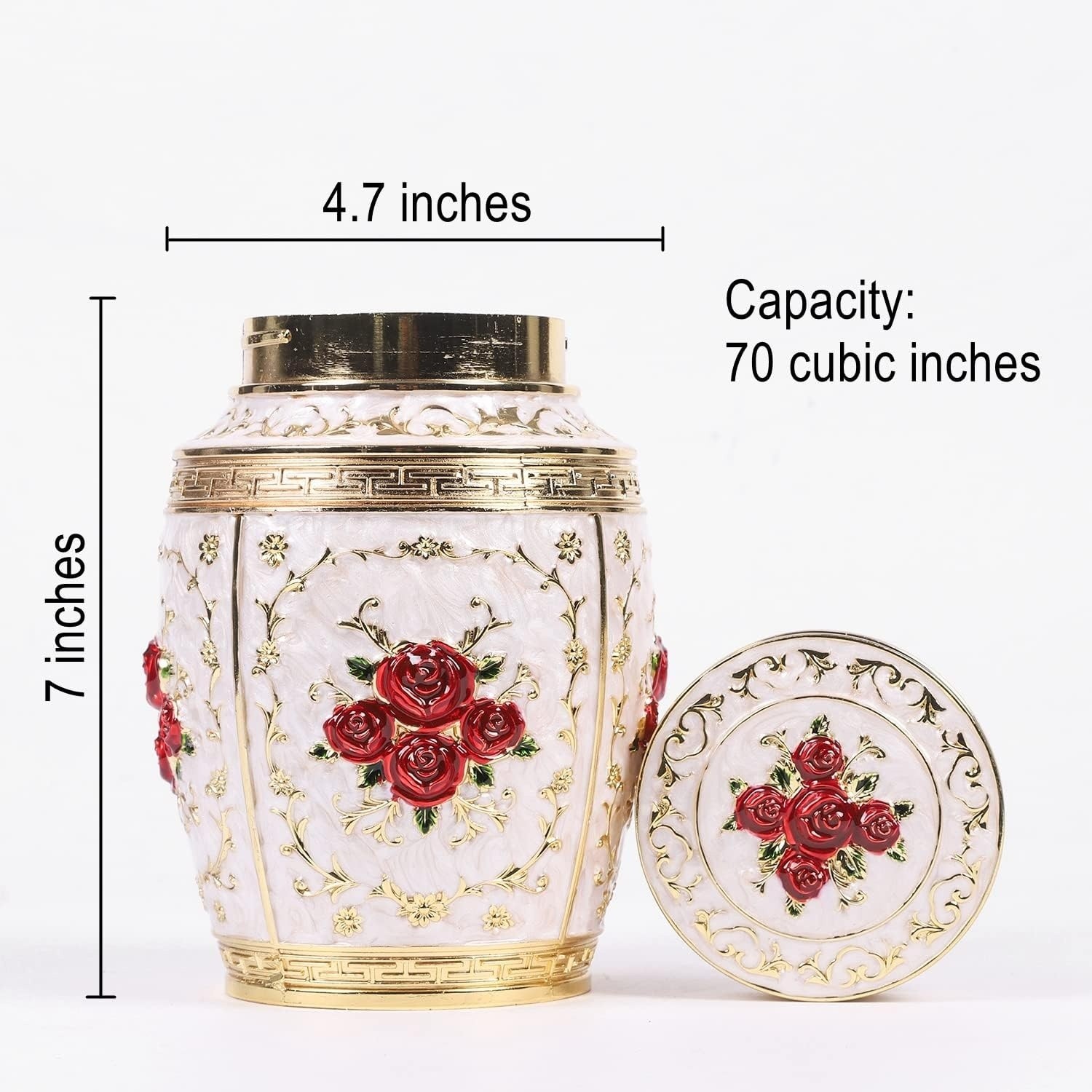 Medium Urn for Human Ashes – Rose Cremation Urn for Ashes Women Mom, Metal, Zinc